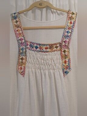 70s Vintage Ethereal Semi Sheer White Maxi With Boho Embroidery
